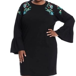 Chelsea and Theodore embroidered shift with bell sleeve